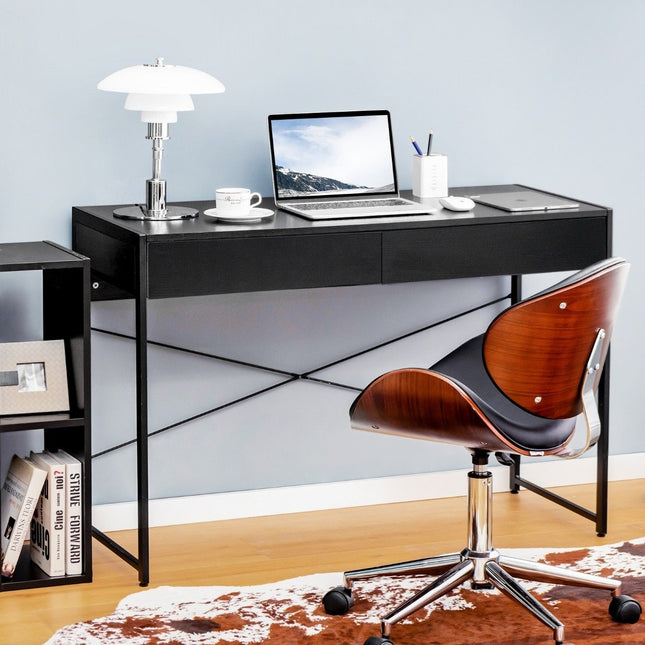 Desk computer table office table PC table work table with 2 drawers black