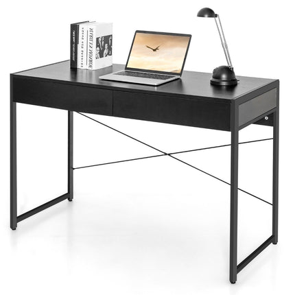 Desk computer table office table PC table work table with 2 drawers black
