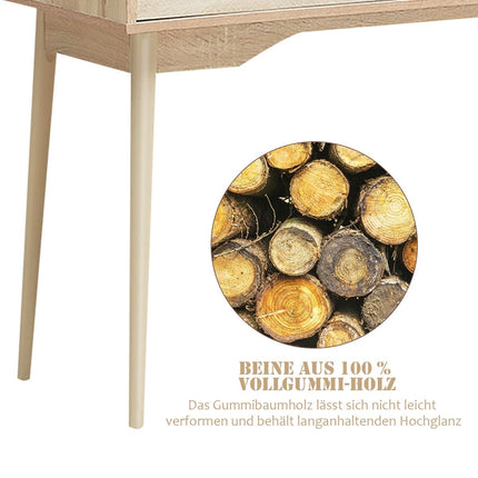 Desk computer table with drawer office table made of solid wood PC workstation 120 x 50 x 93 cm natural