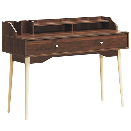 Desk computer table with drawer office table made of solid wood PC workstation console table brown