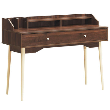 Desk computer table with drawer office table made of solid wood PC workstation console table brown