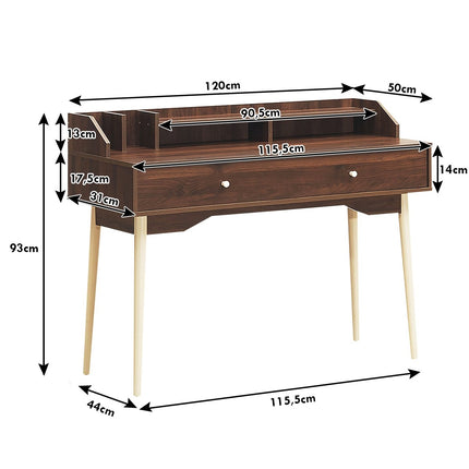 Desk computer table with drawer office table made of solid wood PC workstation console table brown