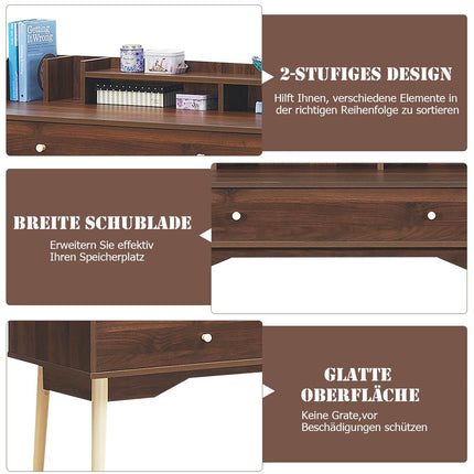 Desk computer table with drawer office table made of solid wood PC workstation console table brown