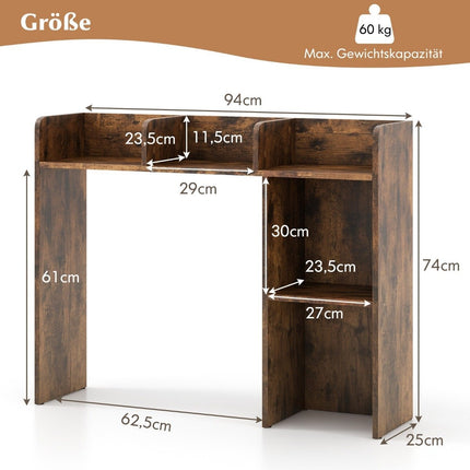 Desk shelf table shelf with 4 shelves and open compartment 94 x 25 x 74 cm Rustic brown
