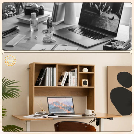 Desk shelf with 4 compartments table shelf desk top shelf bookcase 94 x 25 x 73 cm natural
