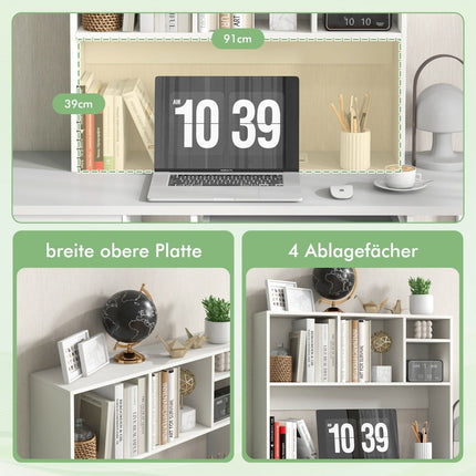 Desk shelf with 4 compartments, table shelf, desk top shelf, bookcase, 94 x 25 x 73 cm, white