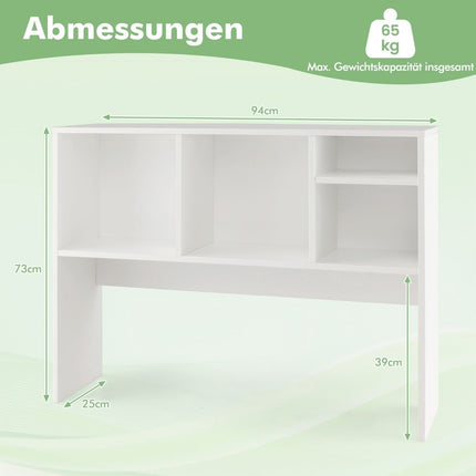 Desk shelf with 4 compartments, table shelf, desk top shelf, bookcase, 94 x 25 x 73 cm, white