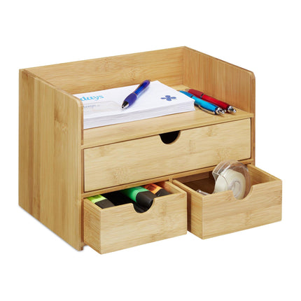 Desk storage with bamboo drawers