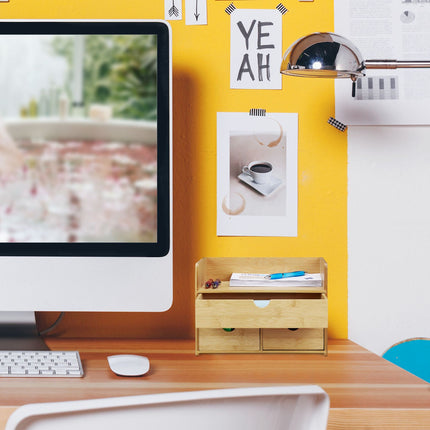 Desk storage with bamboo drawers