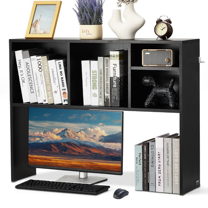 Desktop Bookshelf Hutch, 1-Tier, 37 in, Black Wood