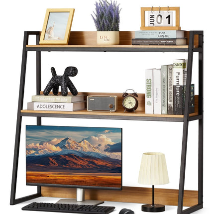 Desktop Bookshelf Hutch, 2-Tier, 37.4 in, Anti-Slip Feet