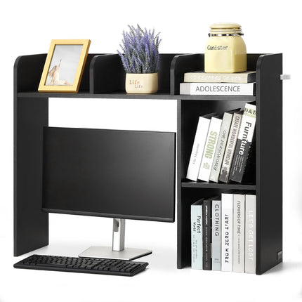 Desktop Bookshelf Hutch, 2-Tier Wood Organizer, Black