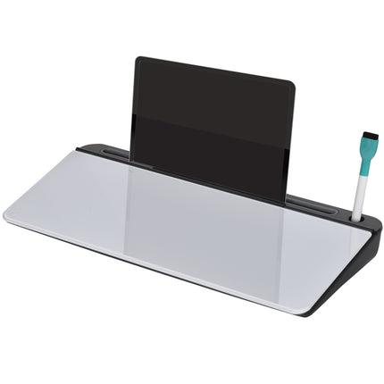 Glass writing board with table stand, 45x20cm, white+black