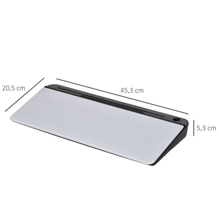 Glass writing board with table stand, 45x20cm, white+black
