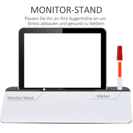Glass writing board with table stand, 45x20cm, white+black