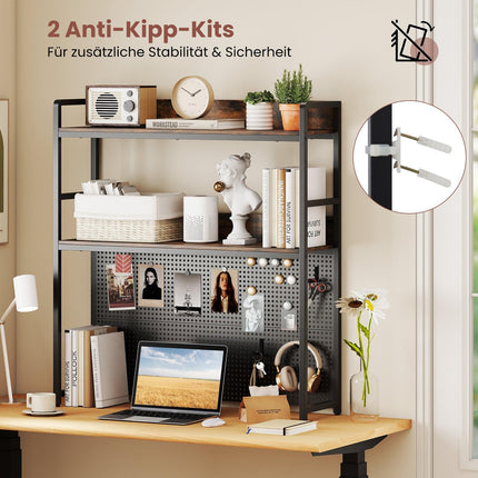 Desktop Shelf with Pegboard, Metal Frame, 2-Tier, 32" Monitor