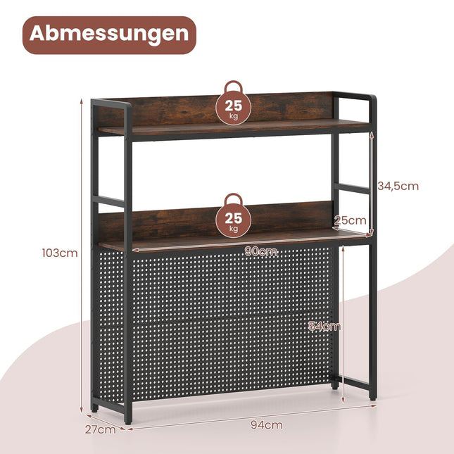 Desktop Shelf with Pegboard, Metal Frame, 2-Tier, 32" Monitor
