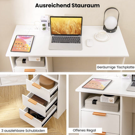 Desk with 3 drawers & charging station computer desk modern office table white