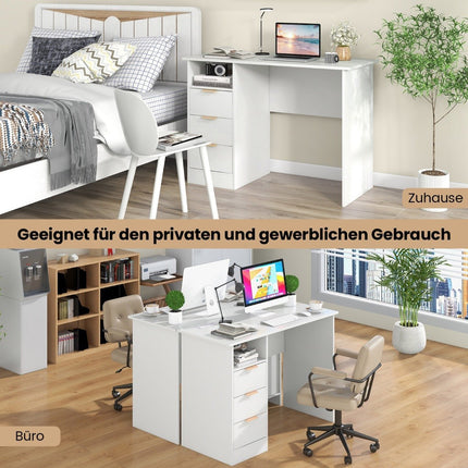 Desk with 3 drawers & charging station computer desk modern office table white