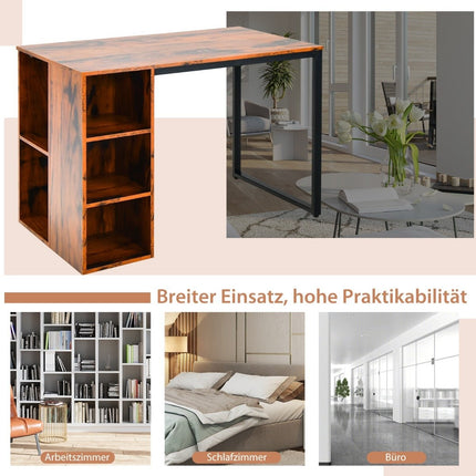 Desk with 5 Compartments & Metal Frame Modern Computer Desk Work Table Brown