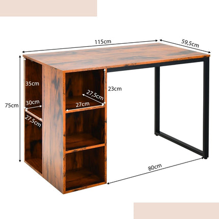Desk with 5 Compartments & Metal Frame Modern Computer Desk Work Table Brown