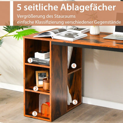 Desk with 5 Compartments & Metal Frame Modern Computer Desk Work Table Brown