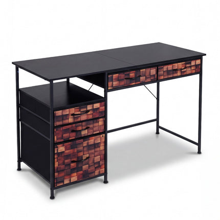 Desk with 5 Fabric Drawers and Shelf – Brown, 120x50 cm