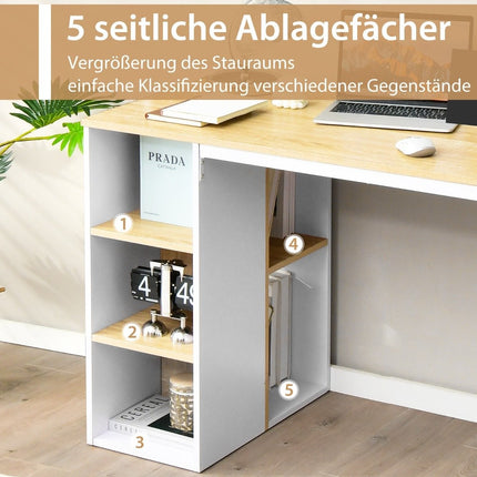 Desk with 5 compartments & metal frame Modern computer desk Work table Natural
