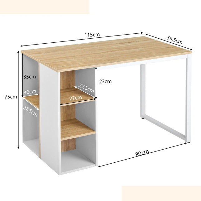 Desk with 5 compartments & metal frame Modern computer desk Work table Natural