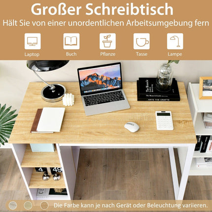 Desk with 5 compartments & metal frame Modern computer desk Work table Natural