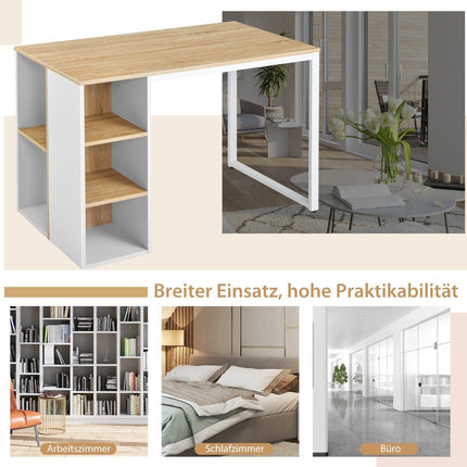Desk with 5 compartments & metal frame Modern computer desk Work table Natural