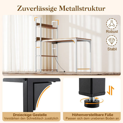 Desk with Charging Station, 120x65 cm, Natural Wood