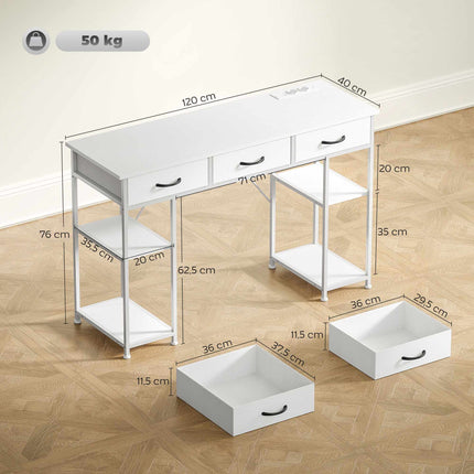 Desk with Charging Station, Storage Drawers, and Shelves