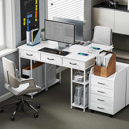 Desk with Charging Station, Storage Drawers, and Shelves
