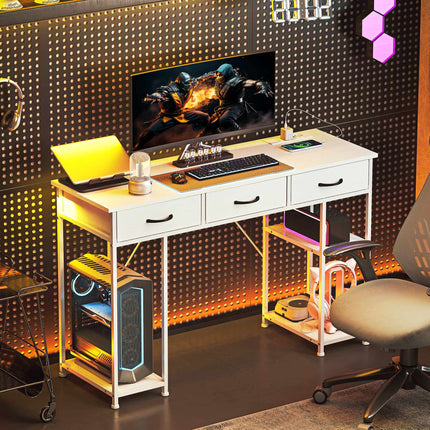 Desk with Charging Station, Storage Drawers, and Shelves