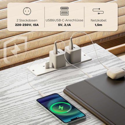 Desk with Charging Station, Storage Drawers, and Shelves