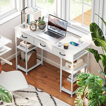 Desk with Charging Station, Storage Drawers, and Shelves