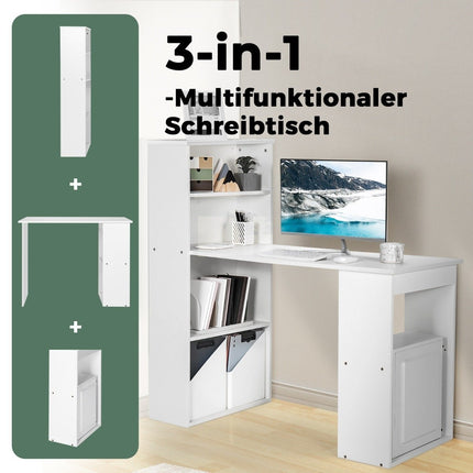 Desk with bookshelf Computer table with 6 shelves PC table with shelf Office table white