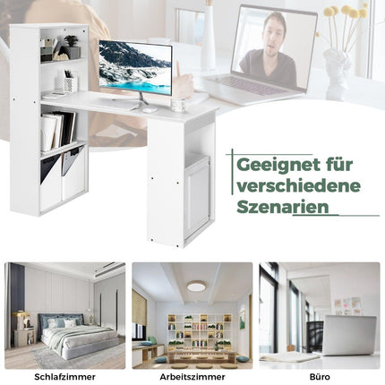 Desk with bookshelf Computer table with 6 shelves PC table with shelf Office table white