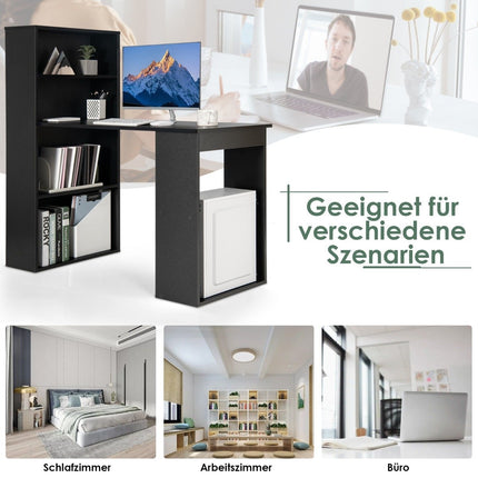 Desk with bookshelf computer table with 6 shelves PC table with shelf office table black