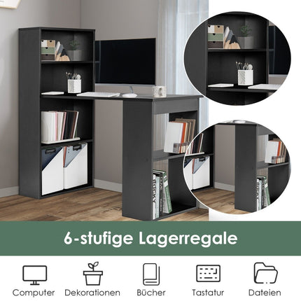 Desk with bookshelf computer table with 6 shelves PC table with shelf office table black