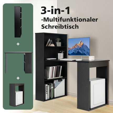 Desk with bookshelf computer table with 6 shelves PC table with shelf office table black