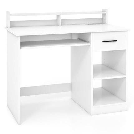 Desk with charging station, keyboard tray, drawer & adjustable shelf, white 105 x 55 x 89 cm