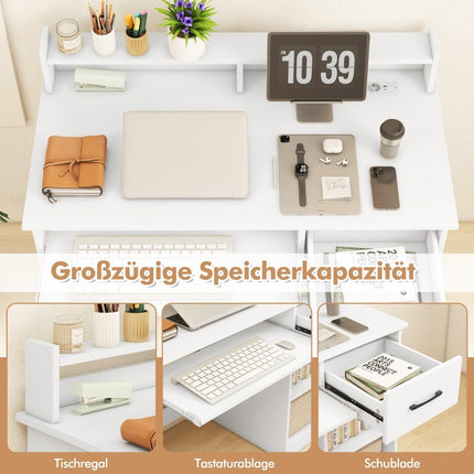 Desk with charging station, keyboard tray, drawer & adjustable shelf, white 105 x 55 x 89 cm