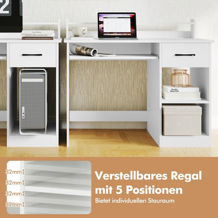 Desk with charging station, keyboard tray, drawer & adjustable shelf, white 105 x 55 x 89 cm
