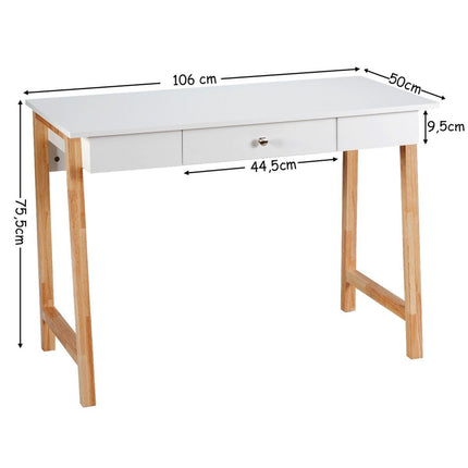 Desk with drawer, computer table, dressing table, office table, 106 x 50 x 75.5 cm, natural
