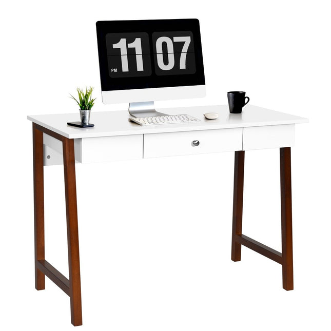 Desk with drawer, computer table, rubber table legs, dressing table, office table, brown