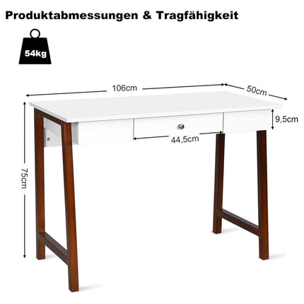 Desk with drawer, computer table, rubber table legs, dressing table, office table, brown