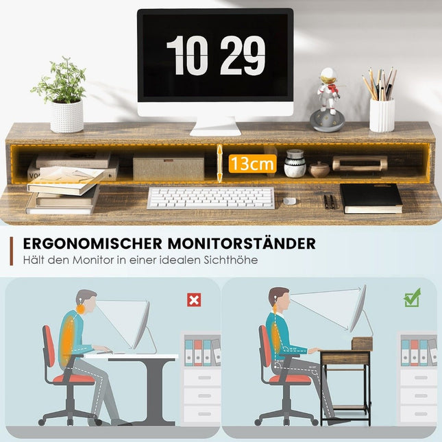 Desk with drawer monitor stand & 2 open shelves computer desk with metal frame 120 x 56 x 90.5 cm