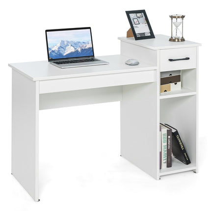 Desk with drawer & open shelves Wooden computer desk 102 x 50 x 82 cm White